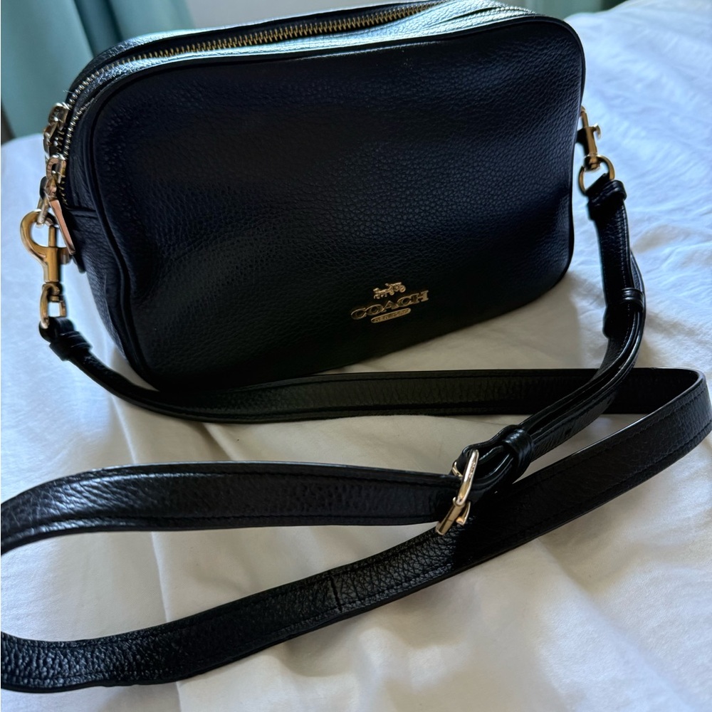 Coach Black Leather Crossbody Bag with Gold Accents